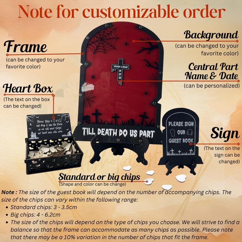 Personalized Gothic Halloween Wedding Guest Book Alternative Tombstone Box - Image 6