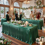 6 Packs Green Satin Tablecloths Rectangle 8FT, Glitter Spandex Fitted Stretch Table Covers Wrinkle-Free Floor Length Shimmer Table Skirt for Weddings Parties Baby Shower Banquets Vendor Events - Image 6