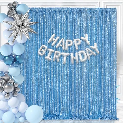 Baby Blue Sequin Backdrop Curtain 7ft x 7ft Glitter Photo Background - Image 5