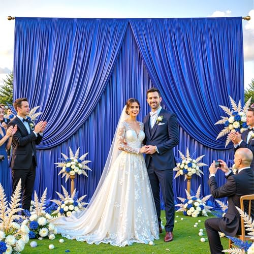 Royal Blue Satin Backdrop Curtains 4 Panels - Glitter Photo Drapes for Baby Shower, 20x10FT Shimmer Back Drop Cloth, Wrinkle Free for Birthday Party Graduation Prom Celebration Decorations - Image 3