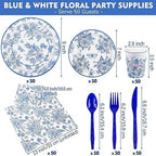 durony 350 Pieces Blue & White Floral Party Supplies 7 Inch 9 Inch Disposable Elegant Flower Paper Plates Napkins Cups Tableware Set for Wedding Baby Shower Birthday Party Chinoiserie Decor, Serve 50 - Image 2