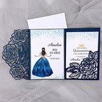 50sets Navy Laser Cut Wedding Invitations Card Rose Greeting Cards Envelopes Invitation for Wedding Birthday Baby Graduation Party Supplies (Only invitation cards, Navy) by Cylallen