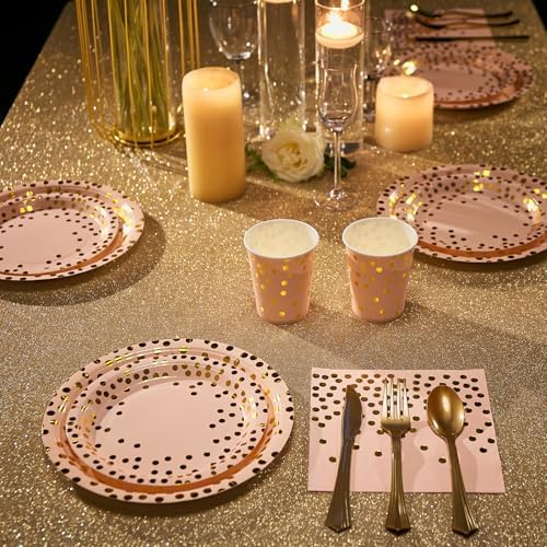 JOLLY PARTY Pink and Gold Paper Plates 350 PCS Disposable Dinnerware Set - Image 5