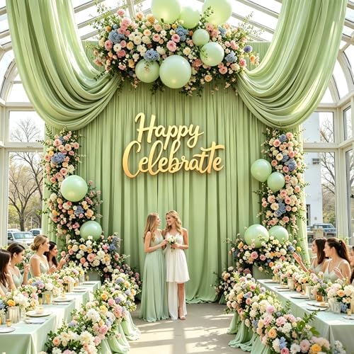 20ft x 10ft Sage Green Backdrop Curtains for Parties, 4 Panels 5ft x 10ft Wrinkle-Free Drapes for Wedding Backdrop Engagement Bridal Shower Boho Rustic Baby Shower Photo Background Curtain - Image 5