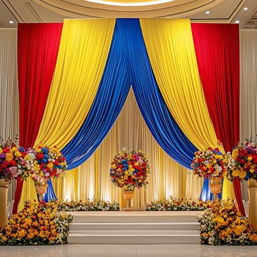 15×10 FT Wrinkle Free Red Yellow Blue Backdrop Curtains for Parties, 6 Panels 2.5×10ft Wrinkle Free Soft Polyester Drapes for Backdrop Decor Themed Party Baby Shower Photo Background Curtain - Image 7