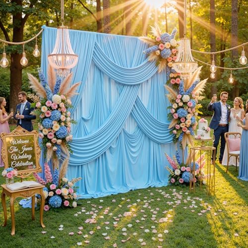 10x8ft Wrinkle Free Baby Blue Backdrop Curtains for Parties, Thick Fabric Backdrop Drapes for Wedding Birthday Photography Baby Shower Party Background by ENJOYYOURPARTY