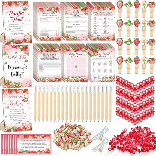 Sherr 476 Pcs Strawberry Party Games Set, Activities Pacifiers Clothespins by Sherr