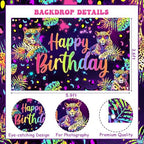 Rainbow Leopard Birthday Party Decorations Cheetah Happy Birthday Backdrop Banner Cake Topper Neon Leopard Table Decor Hanging Swirls Neon Print Sash Jungle Animal Wild Party for Women - Image 5