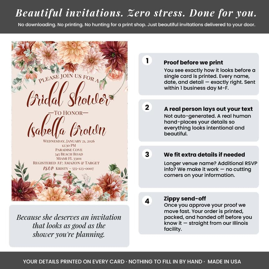 Amanda Creation Fall Bridal Shower Invitations Personalized for Her, 30 5x7 Bridal Shower Invitations with Envelopes, Boho Burgundy Floral - Image 3
