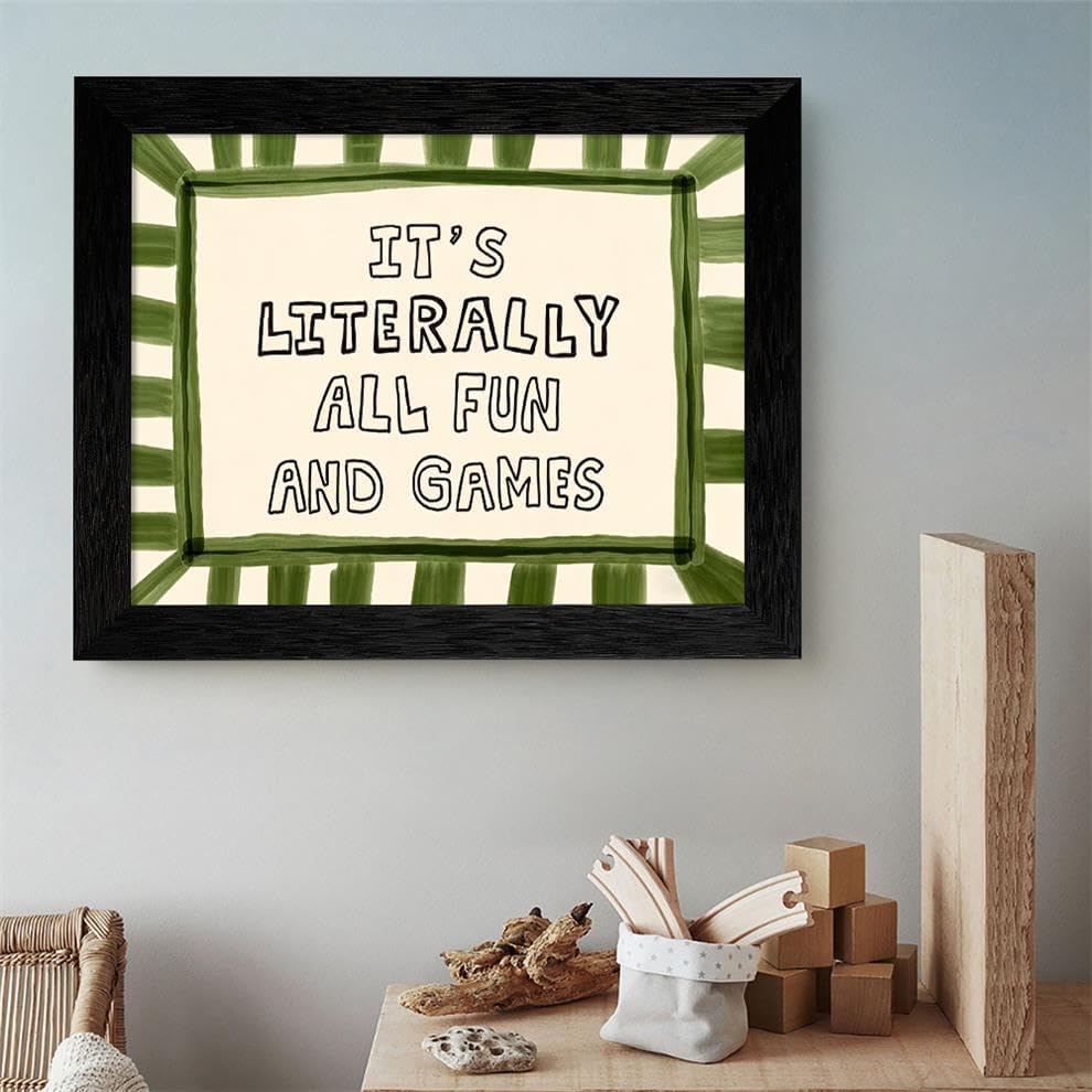 Vintage Framed 24x36 inch It's Literally All Fun And Games Funny Quotes Wall Art Preppy Minimalist Poster Canvas Prints For Kids Living Room Nursery Bedroom Wall Decor - Image 4