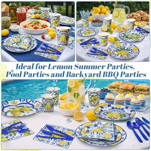 450 Pcs Tableware Set, Serve 50, Blue and Yellow, Capri Lemon - Image 5