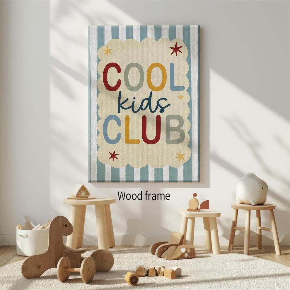 Wrapped Framed 16x24 inch Trendy Preppy Blue Striped Wall Art Cool Kids Club Quotes Poster Modern Funny Toddler Canvas Prints for Kids Playroom Bedroom Wall Decor - Image 4