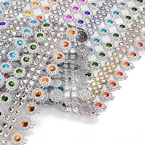 Craftdady 10 Yards Flower Rhinestone Mesh Wrap 16 Rows Faux Diamond Bling Mesh Ribbon for Wedding Cakes Birthday Baby Shower Decorations DIY Crafts - Image 2