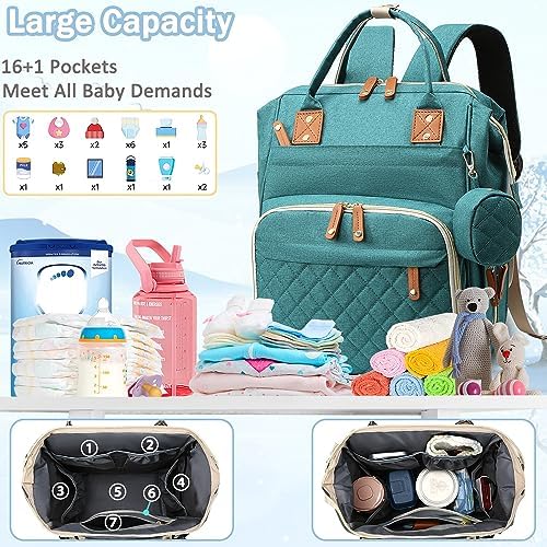 SHITIESHOU Diaper Bag Backpack Baby Bag, Baby Girl Boy Diaper Bag for Dad Mom with Pad, 16 Pockets, Pacifier Case, Large Diaper Bags Unisex for Travel (Green) - Image 2