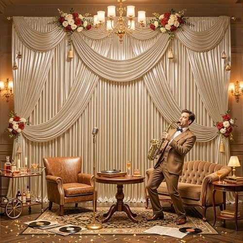 40x10ft Champagne Gold Glitter Backdrop Curtain for Parties, Wrinkle Free Satin Photo Backdrop Drapes 8 Panels Shimmer Back Drop Cloth for Wedding Birthday Baby Shower Photography Background Decor - Image 3