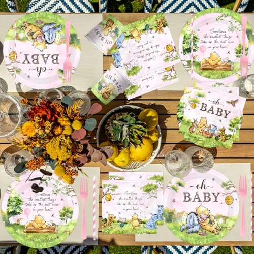 Bear Baby Shower Decorations, Pink Baby Shower Decorations with Oh Baby Backdrop Banner Plates Napkins Bear Tablecloth Balloon Arch Box for 1st Boy Girl Birthday Party - Image 7
