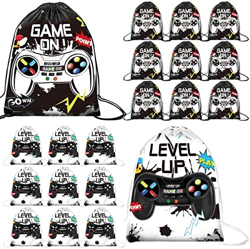 Roowest 36 Pcs Video Game Party Favor Bags for Kids, Black, White by Roowest