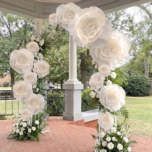Giegxin 18 Pcs Beige Large Paper Flowers White Wedding Tissue Pom Pom - Image 2