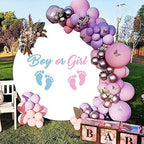 5x5ft Boy or Girl Gender Reveal Round Backdrop Blue Pink Little Feet Photography Background Circle Backdrop Cover Newborn Baby Shower Party Decoration Banner Polyester Photo Studio Props - Image 2