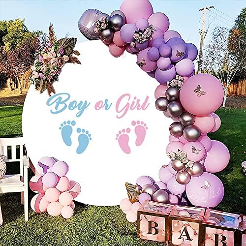 7.2x7.2ft Boy or Girl Gender Reveal Round Backdrop Blue Pink Little Feet Photography Background Circle Backdrop Cover Newborn Baby Shower Party Decoration Banner Polyester Photo Studio Props - Image 2
