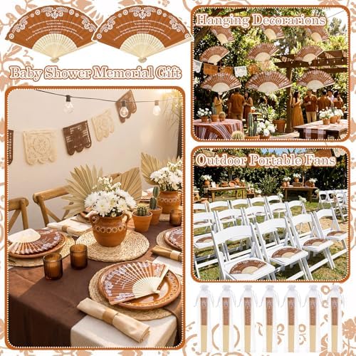 Barydat 24 Sets Cielito Lindo Baby Shower Favors De Barro Paper Hand Fans with Organza Bags Mexican Folding Fans Handheld Home Decor DIY Supplies for Guest Talavera Bridal Baby Shower (Terracotta) - Image 5