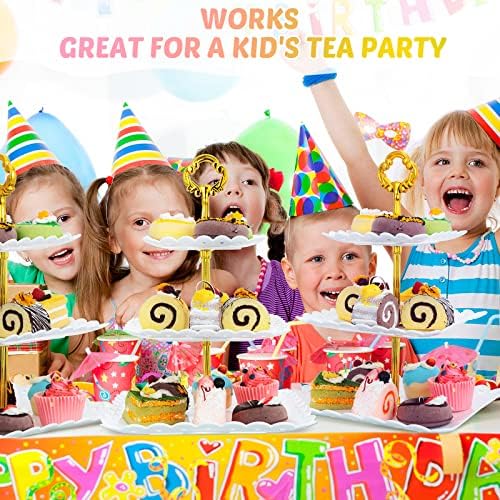 6 Sets of 3 Tier Tea Party Cupcake Stand, White Plastic Cupcake Dessert Plates Square Display Trays for Cake Fruit Candy Display Tower for Wedding Birthday Baby Shower Decorations - Image 6