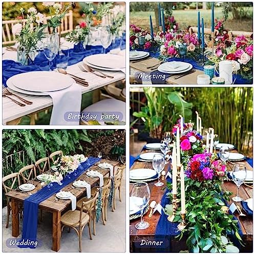 35x120 Inch Royal Blue Cheesecloth Table Runner Wedding Birthday Decor - Image 6