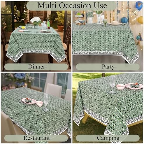 Ridhi Basil Green Hand Block Print Cotton Rectangle Tablecloth 48 x 102 in - Image 5