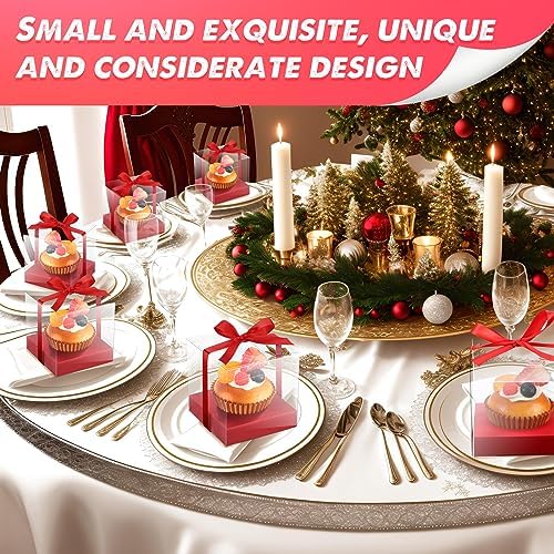 Thenshop 50 Pcs Clear Cupcake Boxes Individual 3.5 Inch, Red - Image 5