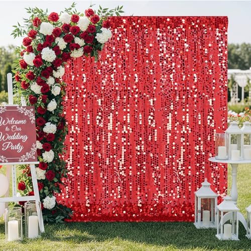 Red Big Payette Sequin Backdrop Curtain 2 Panels 2ftx8ft Sparkly Glitter Party Background for Birthday Holiday Wedding Event Decorations - Image 5