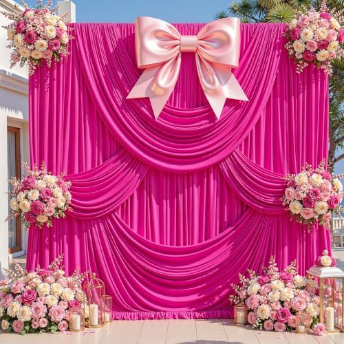 30ft x 10ft Hot Pink Backdrop Curtains, Hot Pink Drapes for Backdrop Fabric - Image 2
