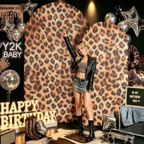 Leopard Print Arch Backdrop Cover Set, 7.2FT & 6FT Wrinkle-Free Spandex Fitted Chiara Backdrop Stand Covers for Baby Shower Birthday Party Wild Animal Theme Photo Booth Decor - Image 4