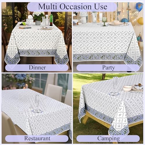Ridhi Blue Hand Block Print Cotton Rectangle Tablecloth 190 x 72 Inch - Image 5