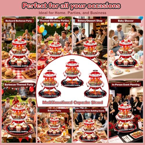 3 Tier Cardboard Cupcake Stand 24 Cupcakes,Baby Q Baby Shower Decorations - Image 7