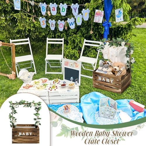 Barydat Wood Baby Shower Basket with Hanger Rack Crate Closet, Dark Walnut - Image 7
