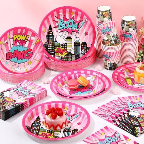 Funnymoom 250 Pcs Girl Hero Birthday Decoration Serves 50 Party Supplies - Image 4