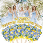 Huwena 50 Sets Wedding Fans for Guests Thank You for Celebrating with Us Fans Hand Fans Handheld Folded Fan Baby Shower Favors for Bridal Bridesmaid Gift Church Dancing(Blue,Tiles Lemon) - Image 4