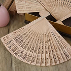 FEPITO 50 Pieces Wooden Handheld Paper Fan Wooden Folding Fans with Bamboos for Wedding Gift, Party, Home - Image 5