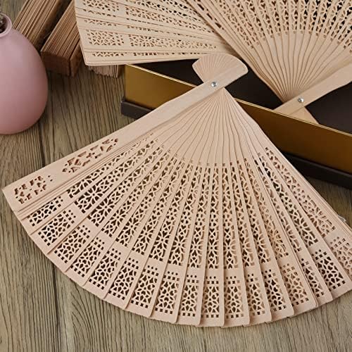 FEPITO 50 Pieces Wooden Handheld Paper Fan Wooden Folding Fans with Bamboos for Wedding Gift, Party, Home - Image 5