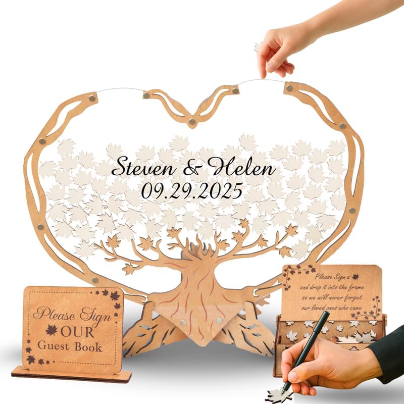Wedding Guest Book Alternative, Heart Wooden Tree Rustic Boho Keepsake by Handmade