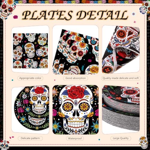 Ceenna 452 Pcs Day of the Dead Party Supplies Serve 50, Plates Napkins Cups - Image 2