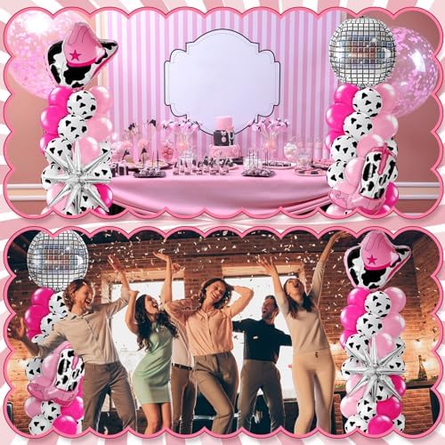 Kasyat 2 Sets Disco Cowgirl Balloon Column Stand Kit with 4d Cowgirl Hat Boots Disco Ball Exploding Stars Balloons Hot Pink Silver Arch Kit for Floor for Western Birthday Party Decorations - Image 6