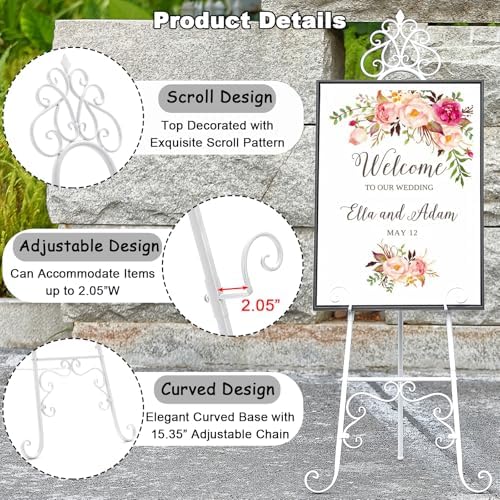 59" H Metal White Large Adjustable Easel Stand for Wedding Sign - Image 4