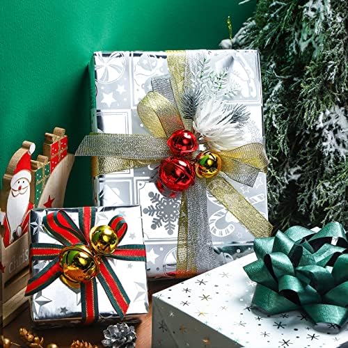WRAPAHOLIC Silver Christmas Wrapping Paper Set - Silver Snowflakes and Candy Cane Holiday Collection with Metallic Foil Shine Wrapping Paper Bundle with Gift Bow & Ribbon & Tag & Sticker - Image 4