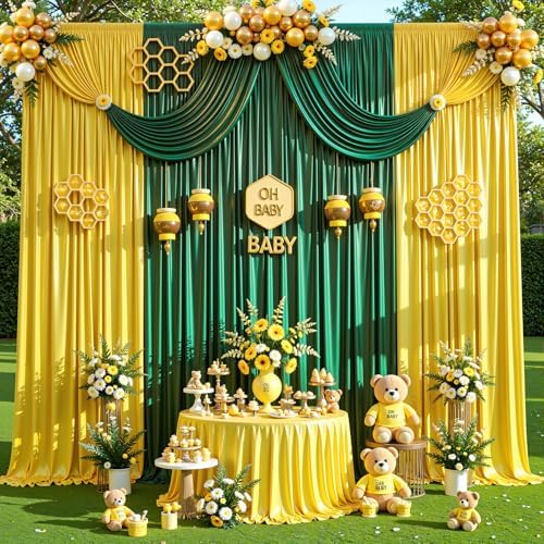 Hunter Green Satin Backdrop Curtains 6 Panels - Glitter Photo Drapes for Baby Shower, 30x10FT Shimmer Back Drop Cloth, Wrinkle Free for Birthday Party Prom Wedding Stage Background - Image 7