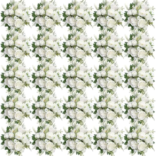 Peonies Artificial Flowers Bulk, 24 Bundles - Ivory White by Scawim