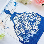 5.12 x7.28 inch 20PCS Royal Blue Glitter Quinceanera Invitations Kit Laser Cut Hollow Girl Princess Pocket with Envelopes Invitations for Quinceanera Bridal Shower Invite - Image 6