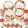 450 Pcs Tableware Set, Serve 50, Orange, Happy Friendsgiving by Unknown