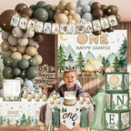 One Happy Camper Birthday Decorations, Camping first Birthday Party decorations, Camp 1st birthday Party Supplies Decor, Balloon Arch One Boxes High Chair Banner Crown Cake Topper Tablecloth Confetti - Image 2