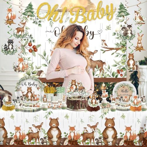 208Pcs Yingoto Woodland Baby Shower Decorations Tableware Set, Serves 25 - Image 7